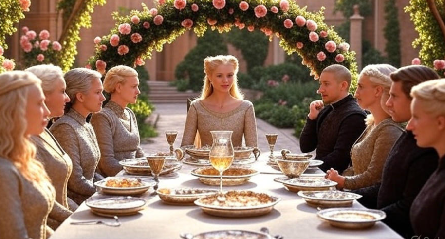 Royal garden feast scene