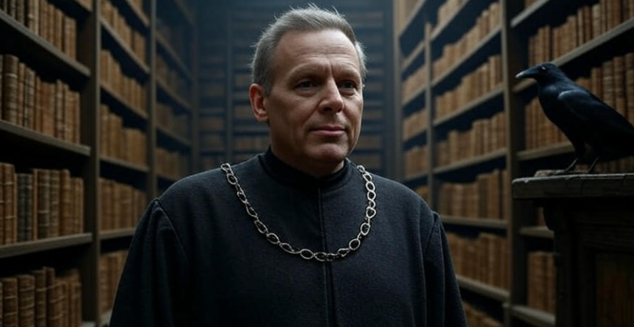 Man library raven necklace