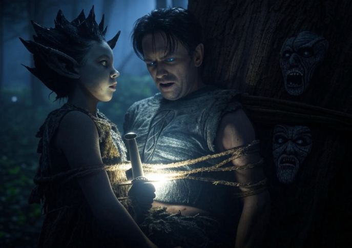 Fairy threatens tied man