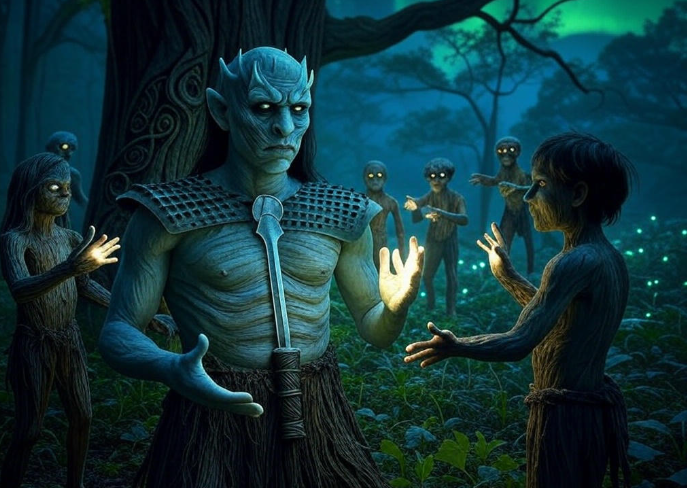 Mystical blue figure enchanting