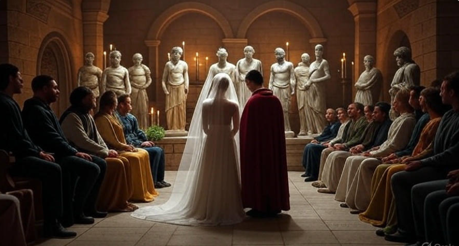 Intimate medieval wedding ceremony