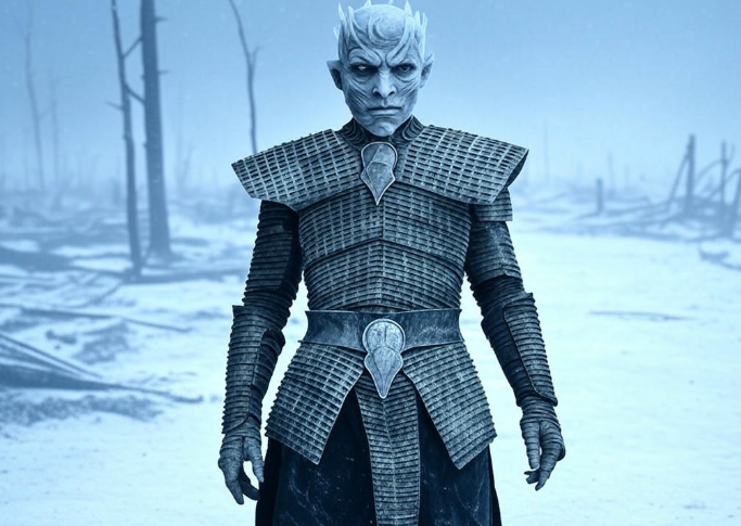 Icy armored figure standing