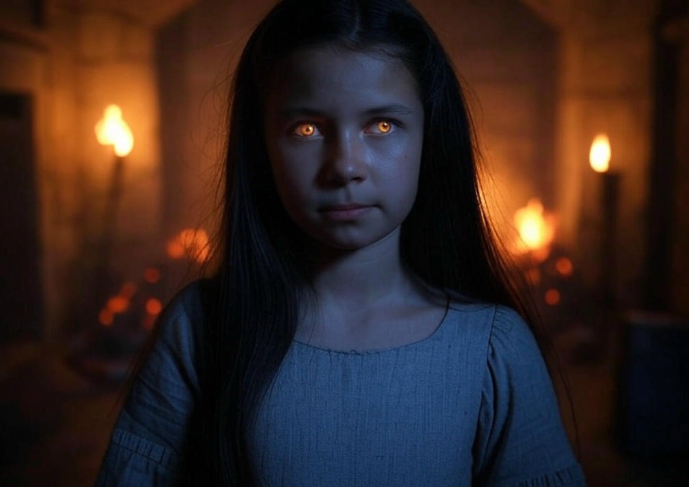 Girl with glowing eyes