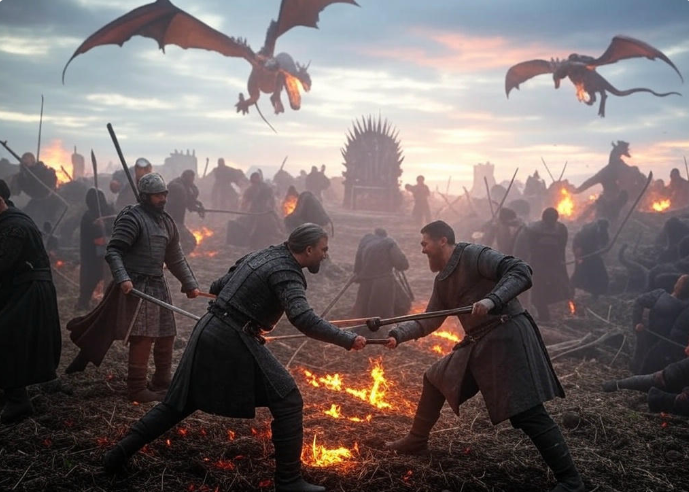 Battle dragons throne fire