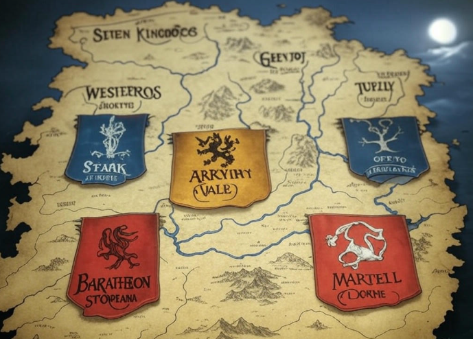 Map of Westeros houses banners