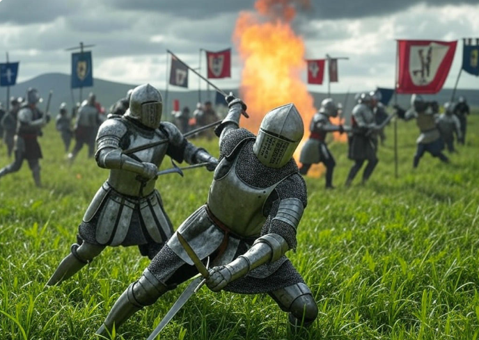 Knights battle fiery explosion