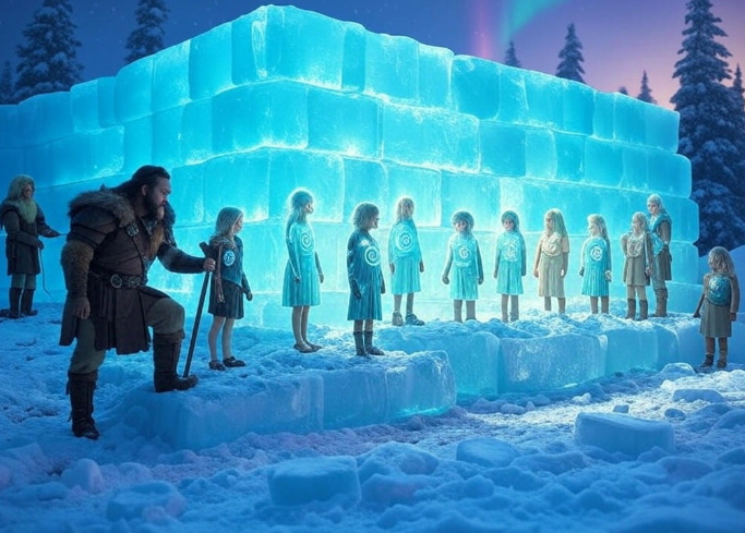 Icy gathering with children