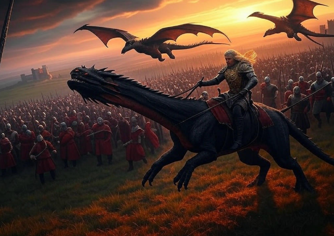 Warrior riding dragon army