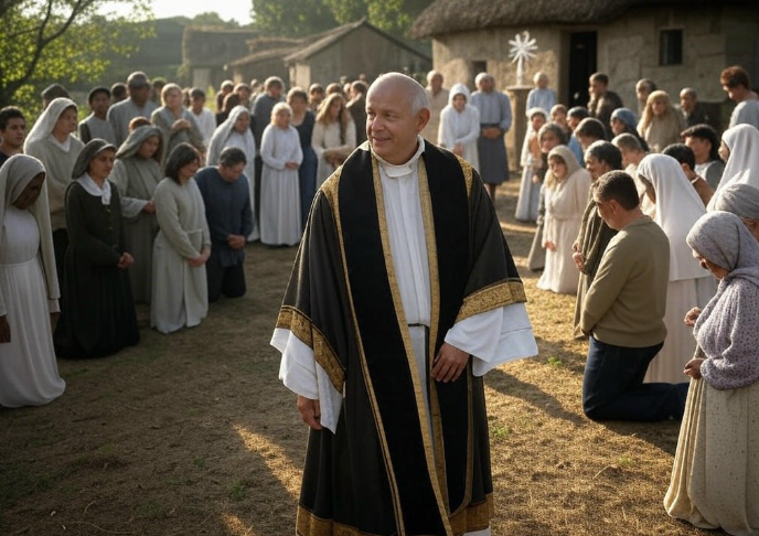 Priest leading outdoor prayer