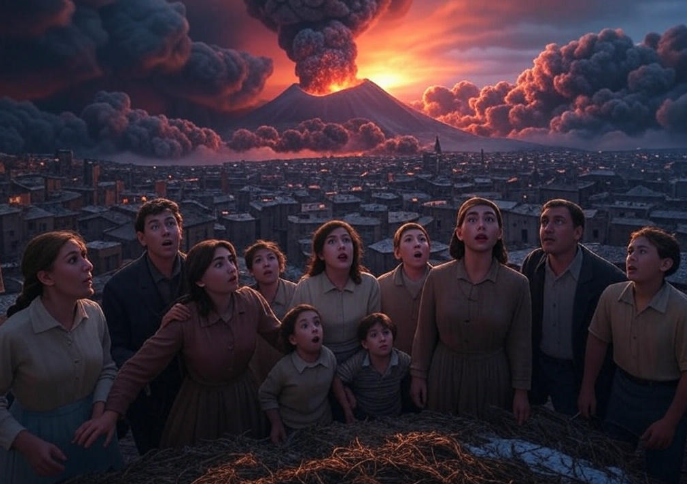 Family gazes at eruption