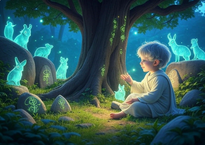 Child spirits forest glow
