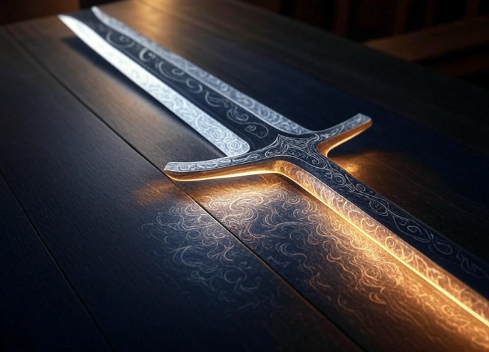 Glowing ornate sword table
