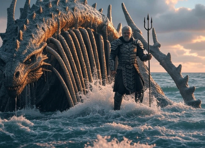Warrior with sea monster