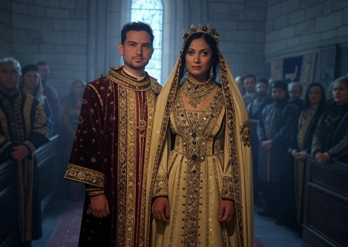 Royal wedding ceremony couple