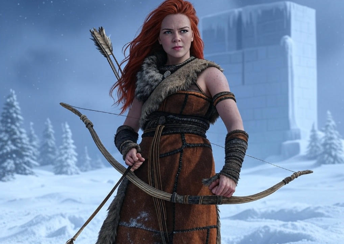 Archer in snowy landscape
