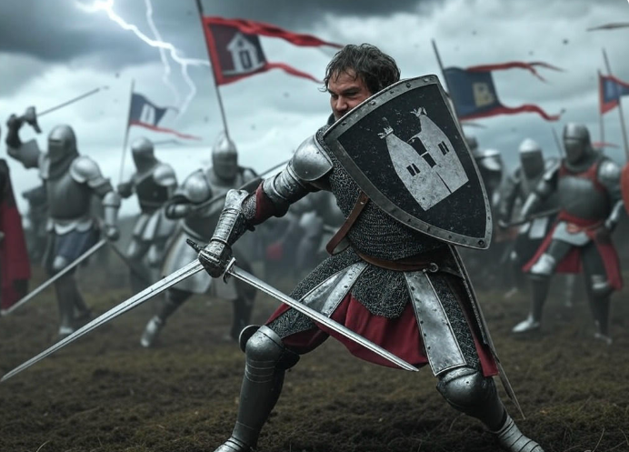 Armored knight battle scene