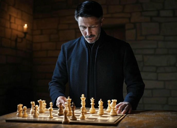Man playing chess stone room