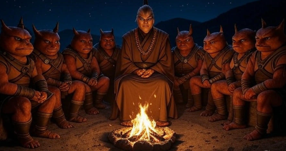 Leader with tribe campfire