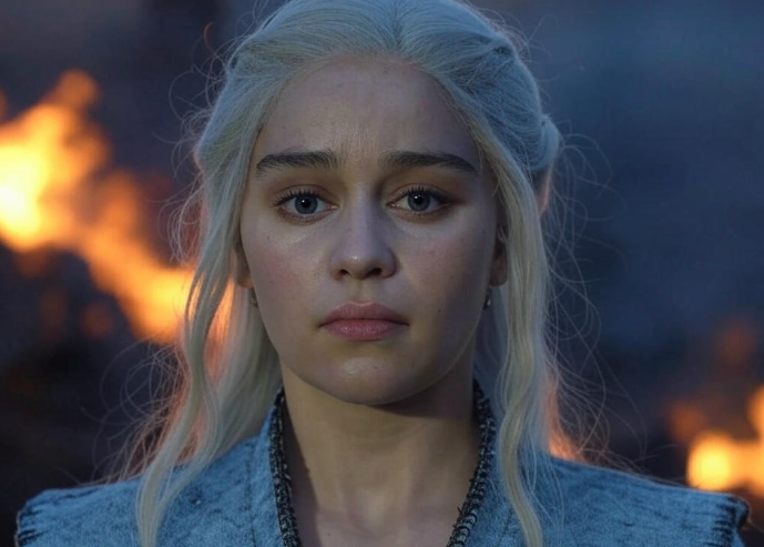 Blonde woman fire background