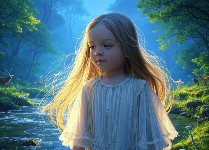 Serene forest girl scene