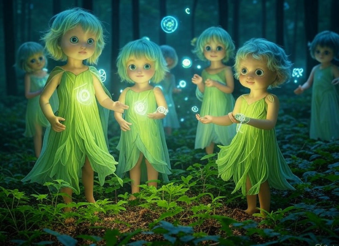 Fairies glowing forest night