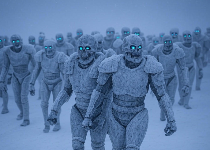 Frozen army glowing eyes marching