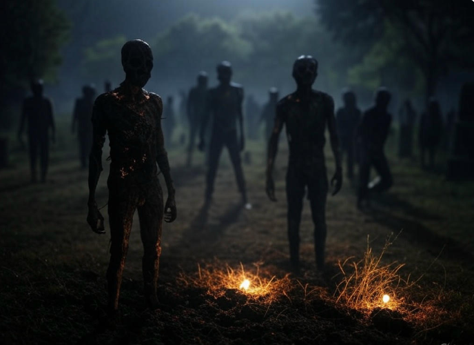 Dark zombie horde glowing