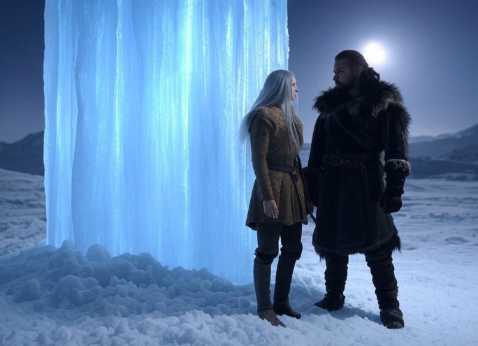 Two people near ice wall