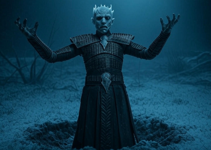 Ice king raising arms