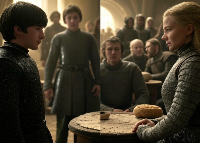 Medieval meeting at table