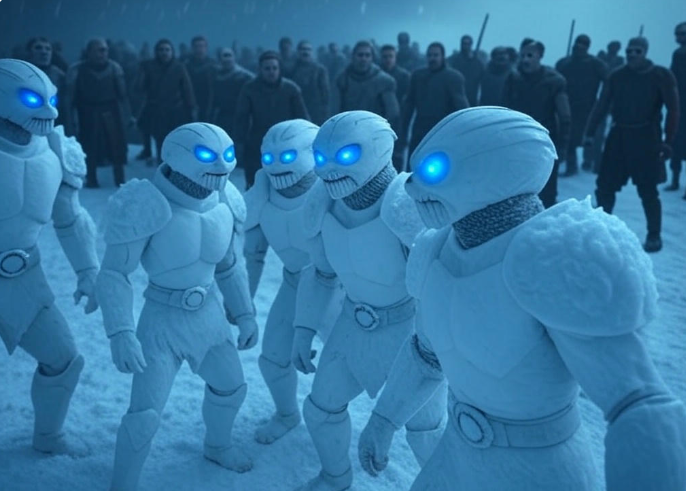 Armored figures snowy battle