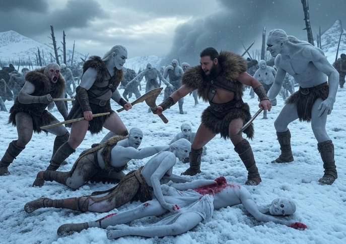 Battle scene snow warriors

