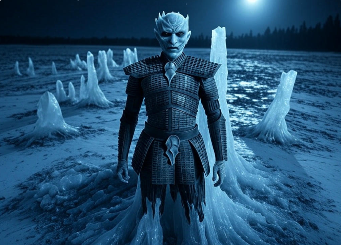 Icy warrior under moonlight