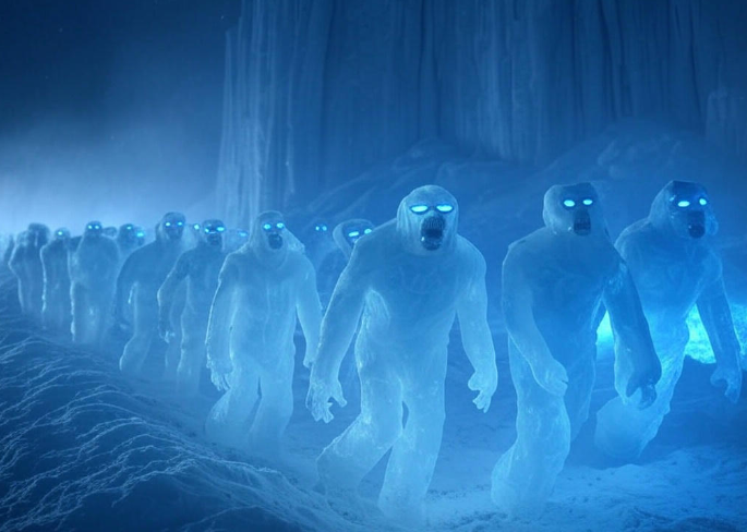 Glowing icy zombie march