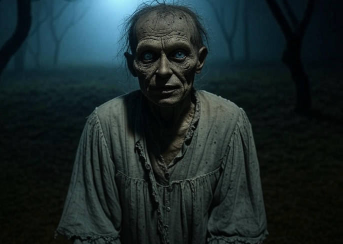 Eerie old woman forest