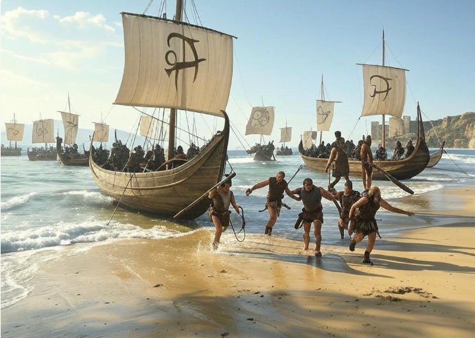 Warriors landing on beach