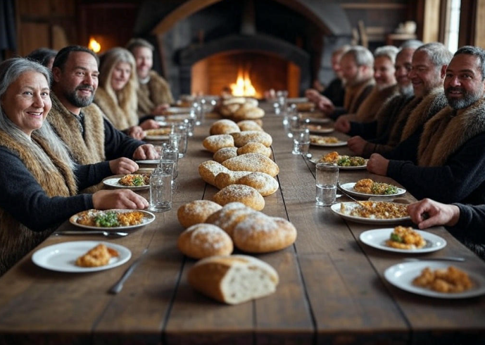 Group dining rustic feast