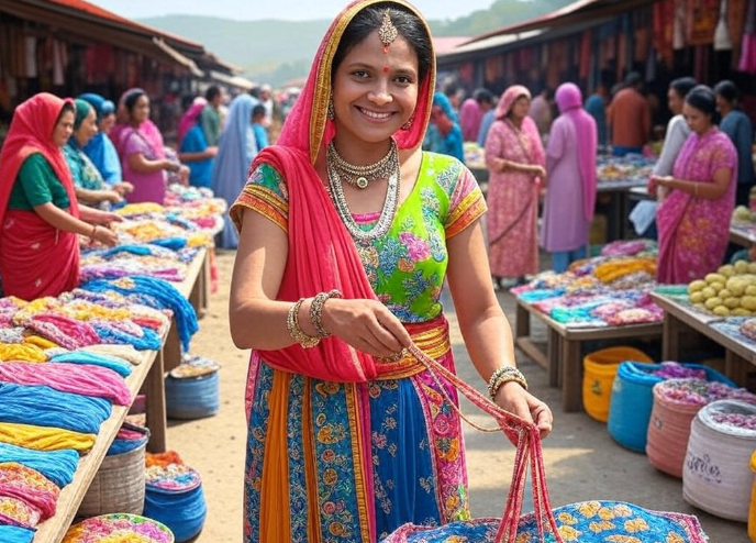 Vibrant market woman shopping
