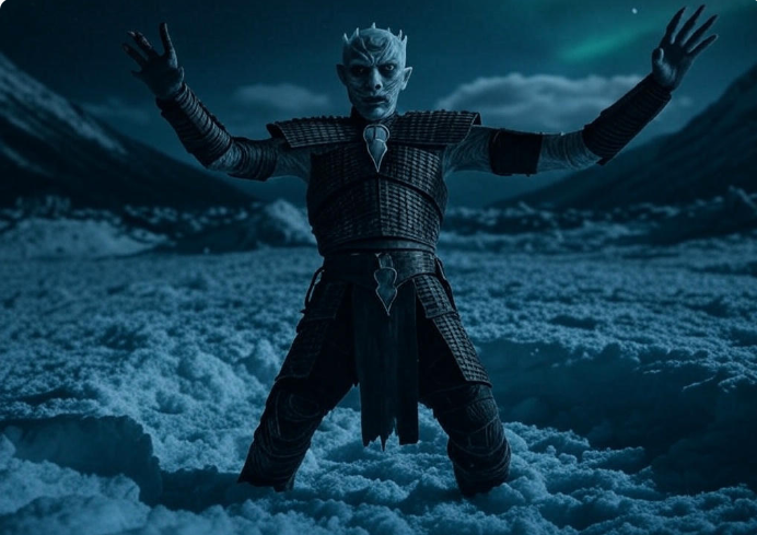 Icy warrior arms raised
