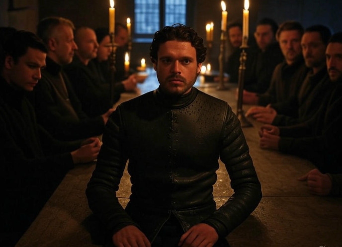 Medieval knight at table