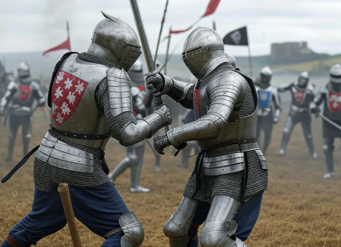Armored knights in battle
