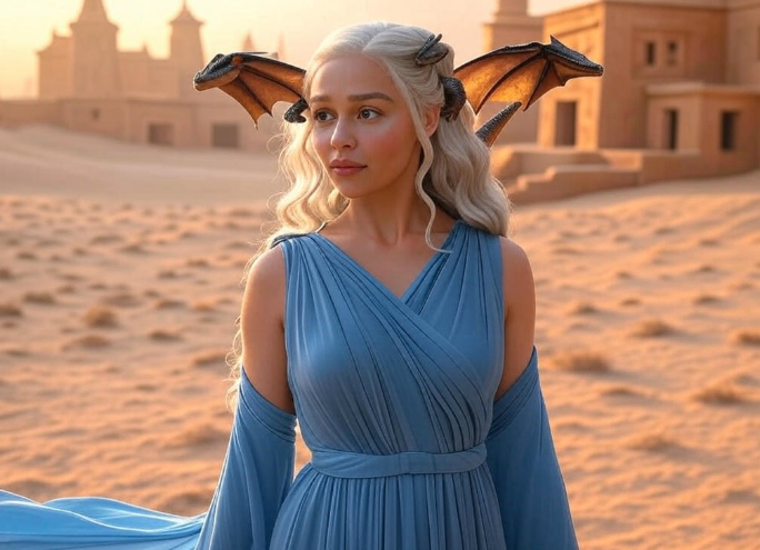 Woman dragon desert sunset