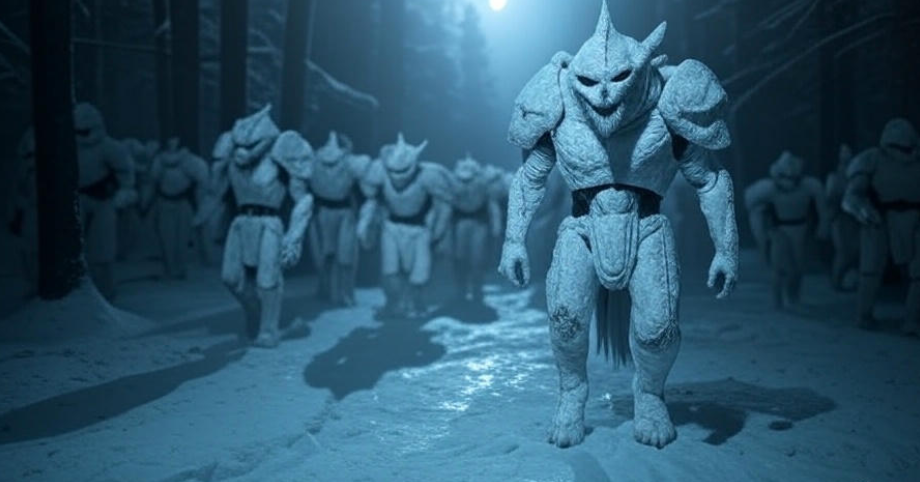 Icy creatures snowy forest night