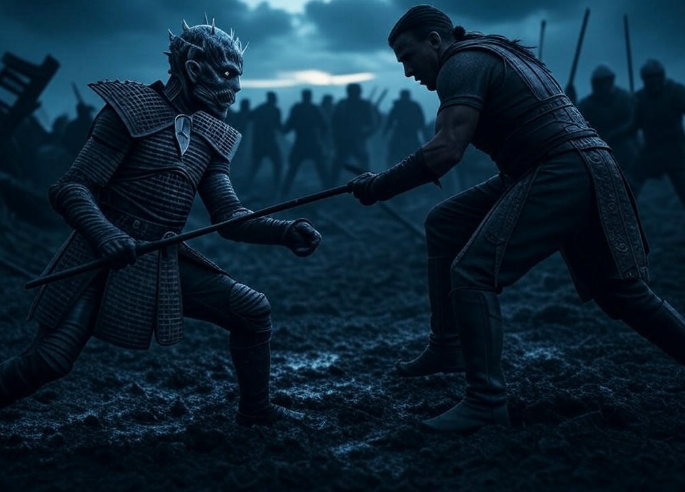 Epic battle icy warrior duel