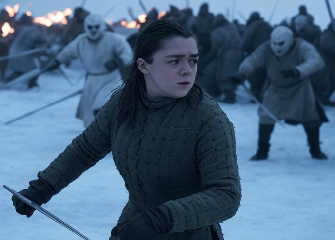 Warrior woman snowy battle