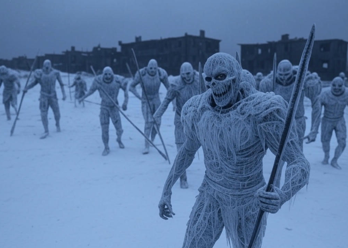 Icy undead army marching