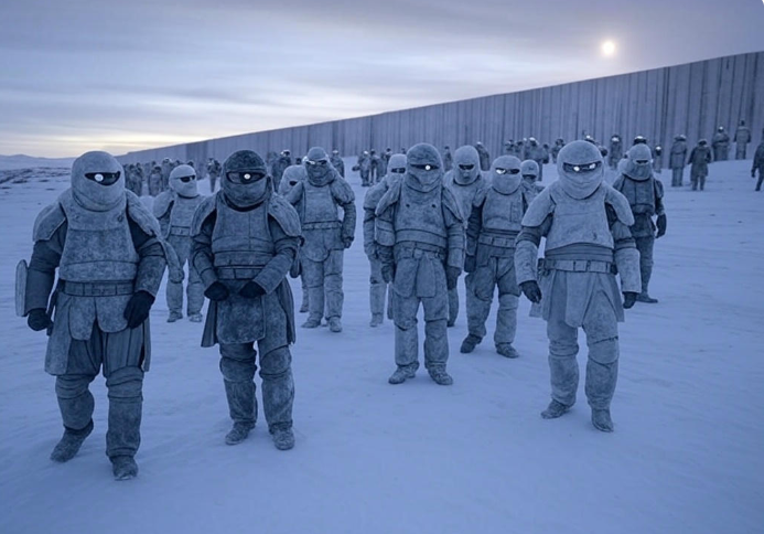Icy armored soldiers near wall