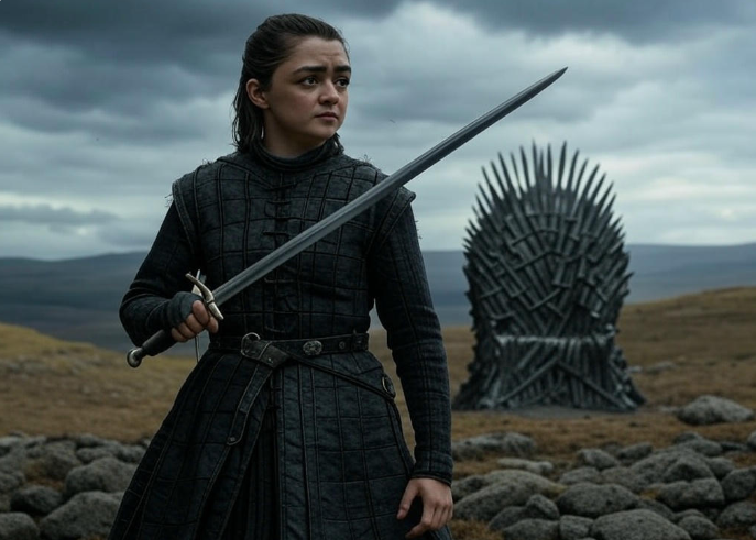 Warrior holding sword throne