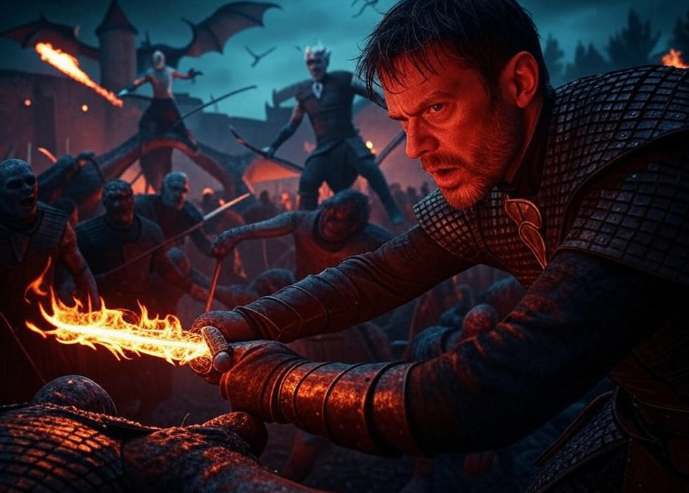 Warrior with flaming sword