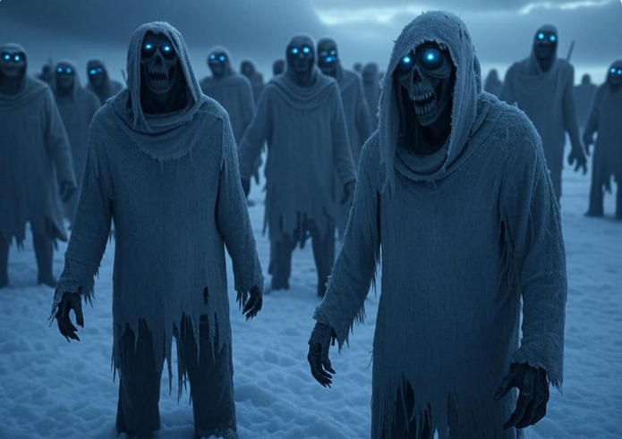 Hooded figures with glowing eyes